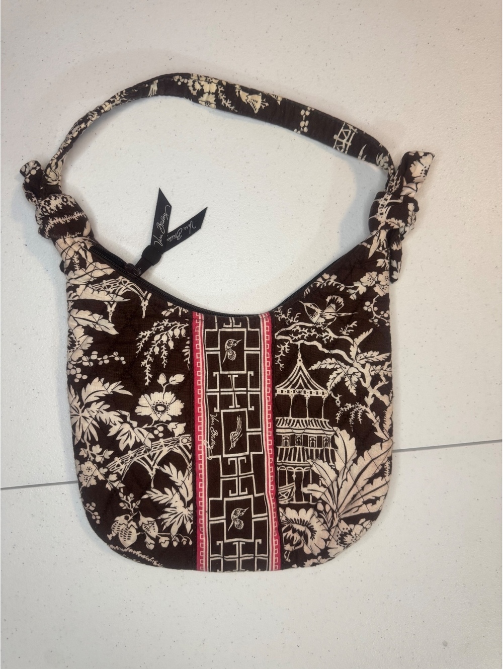 Vera Bradley Brown and Cream Floral Quilted Shoulder Bag